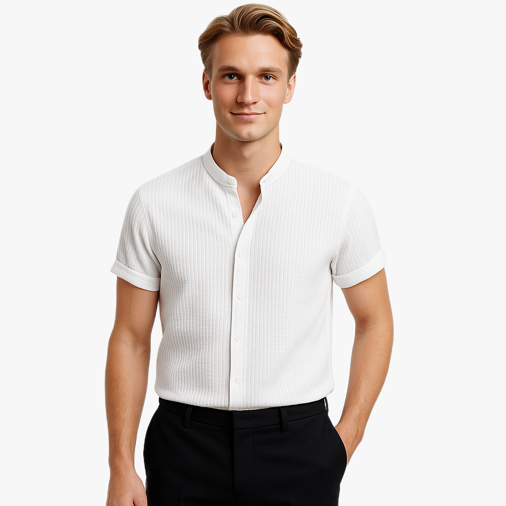 Trendy Short Sleeve Stand Collar Shirt
